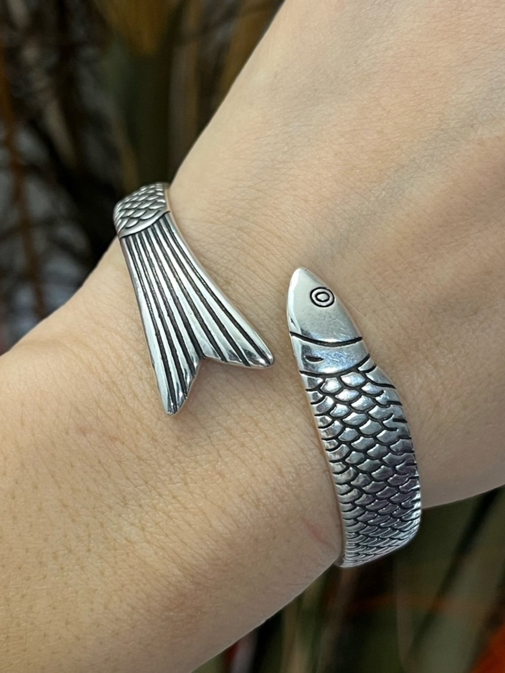 Unisex S925 Silver single fish cuff Bracelet